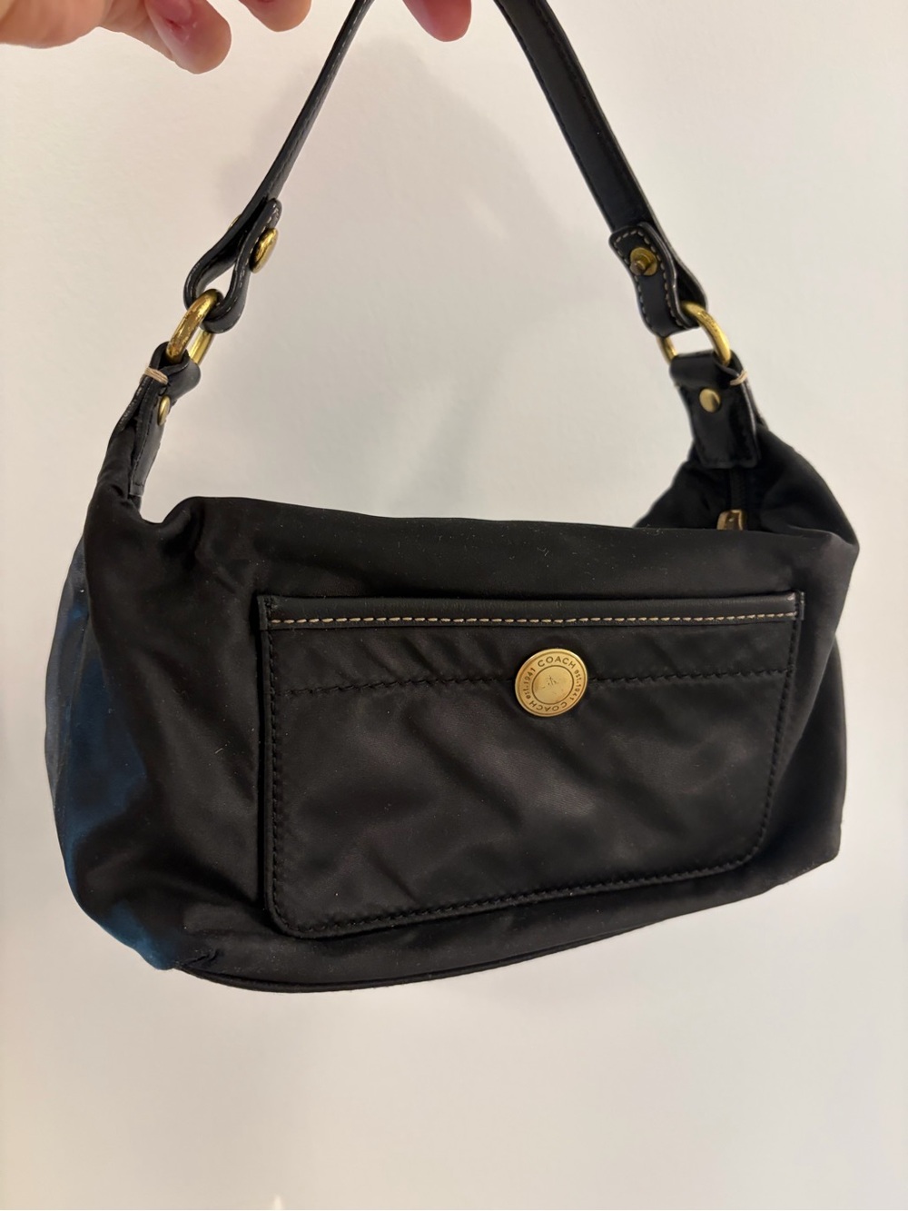 Coach Black Nylon Shoulder Bag with Gold-Tone Accents